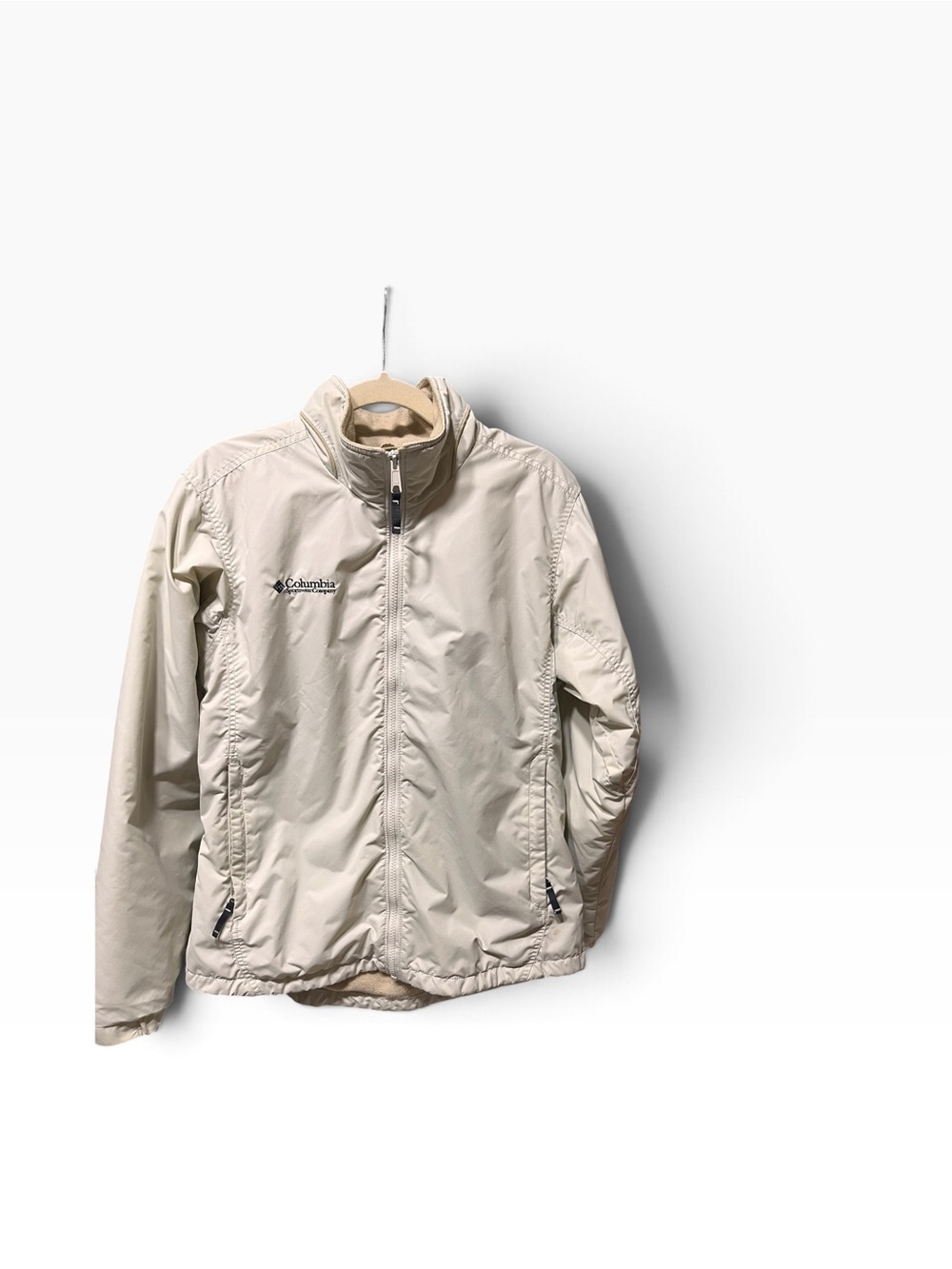 Vintage Columbia Fleece Lined Nylon Jacket Womens Med Cream Beige Gorpcore Y2K"